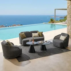 Outlet Set da giardino effetto rattan e alluminio 4 posti 5 pezzi Riviera Grigio Salotto Da Giardino