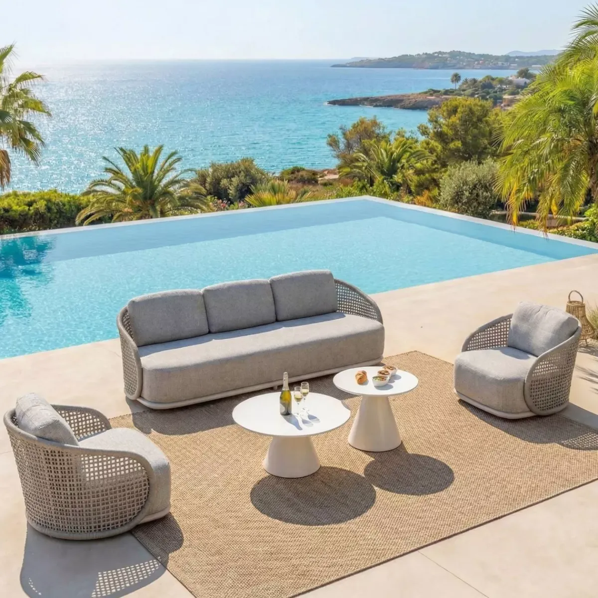 Discount Set da giardino effetto rattan e alluminio 5 posti 5 pezzi Riviera Salotto Da Giardino