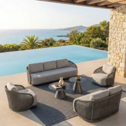 Hot Set da giardino effetto rattan e alluminio 7 posti 6 pezzi Riviera Grigio Salotto Da Giardino