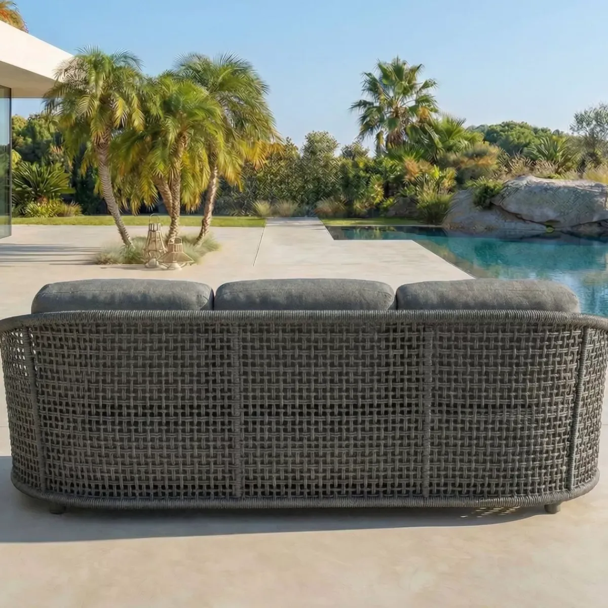 Discount Set da giardino effetto rattan e alluminio 6 pezzi Riviera Grigio Salotto Da Giardino