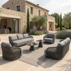 Discount Set da giardino effetto rattan e alluminio 6 pezzi Riviera Grigio Salotto Da Giardino