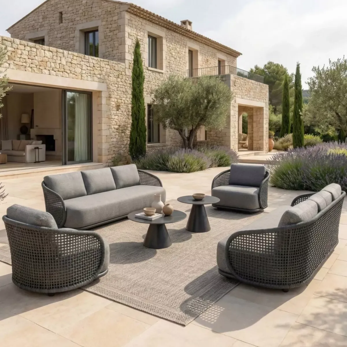 Discount Set da giardino effetto rattan e alluminio 6 pezzi Riviera Grigio Salotto Da Giardino