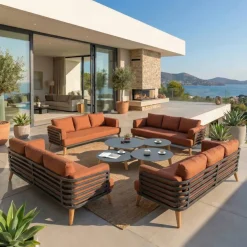 Sale Set da giardino in alluminio 12 posti 8 pezzi Monte Carlo Grigio antracite e terracotta Salotto Da Giardino