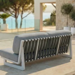 New Set da giardino in alluminio 5 posti 5 pezzi Long Beach Bianco cenere e grigio chiaro Salotto Da Giardino