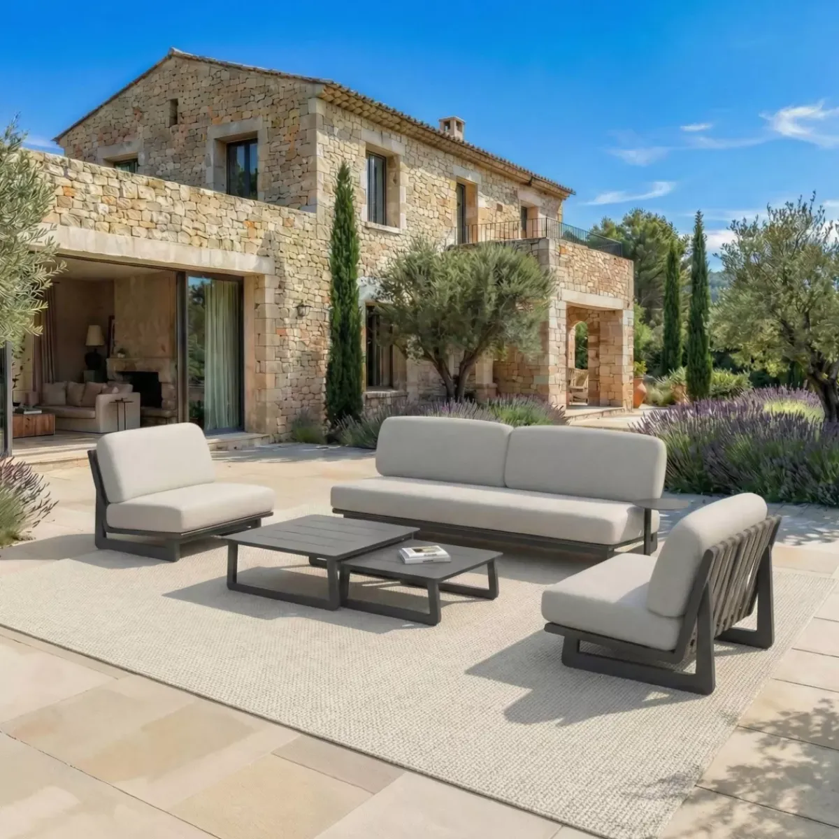 New Set da giardino in alluminio 5 posti 5 pezzi Long Beach Grigio antracite e grigio chiaro Salotto Da Giardino