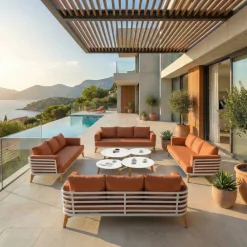 Hot Set da giardino in alluminio 12 posti 8 pezzi Monte Carlo Bianco e terracotta Salotto Da Giardino