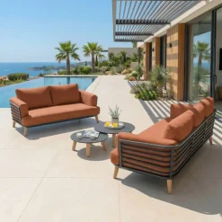 Sale Set da giardino in alluminio 5 posti 4 pezzi Monte Carlo Grigio antracite e terracotta Salotto Da Giardino