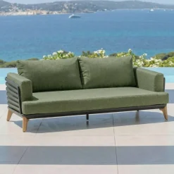 Sale Set da giardino in alluminio 5 posti 4 pezzi Monte Carlo Grigio antracite e verde rosmarino Salotto Da Giardino