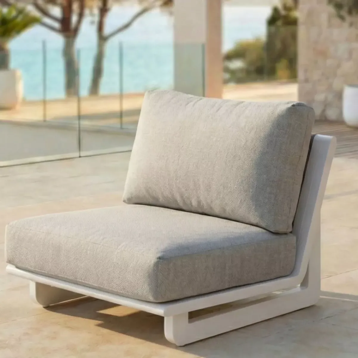 Discount Set da giardino in alluminio 5 posti 5 pezzi Long Beach Bianco cenere e tortora Salotto Da Giardino