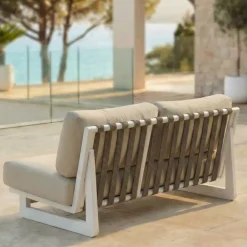 Hot Set da giardino in alluminio 4 posti 4 pezzi Long Beach Bianco cenere e beige Salotto Da Giardino