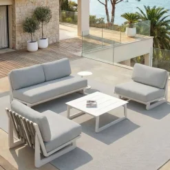 Best Set da giardino in alluminio 4 posti 4 pezzi Long Beach Bianco cenere e grigio chiaro Salotto Da Giardino