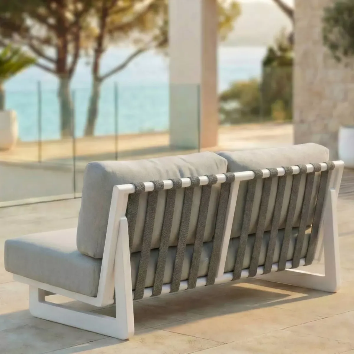 New Set da giardino in alluminio 4 posti 4 pezzi Long Beach Bianco cenere e tortora Salotto Da Giardino