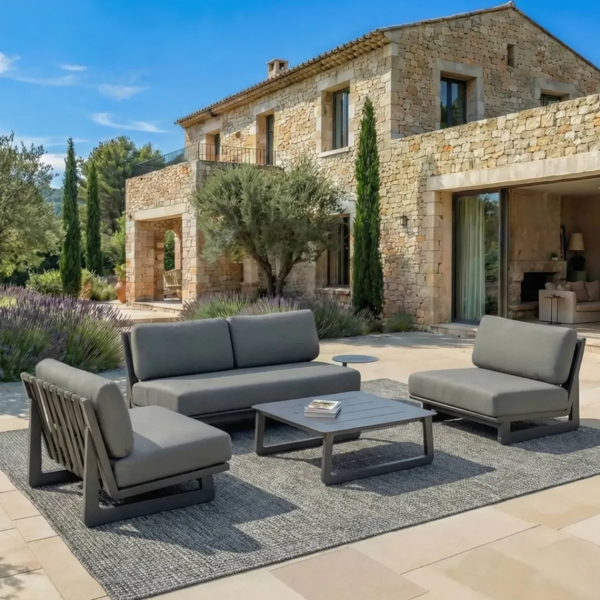 Best Set da giardino in alluminio 4 posti 4 pezzi Long Beach Grigio Salotto Da Giardino