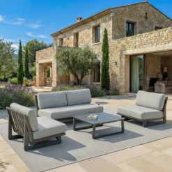 Sale Set da giardino in alluminio 4 posti 4 pezzi Long Beach Grigio antracite e grigio chiaro Salotto Da Giardino