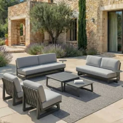 Online Set da giardino in alluminio 7 posti 6 pezzi Long Beach Grigio antracite e grigio chiaro Salotto Da Giardino