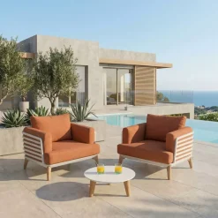 Best Set da giardino in alluminio 3 pezzi Monte Carlo Bianco e terracotta Salotto Da Balcone|Salotto Da Giardino