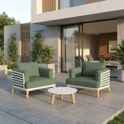 Sale Set da giardino in alluminio 3 pezzi Monte Carlo Bianco e verde rosmarino Salotto Da Balcone|Salotto Da Giardino