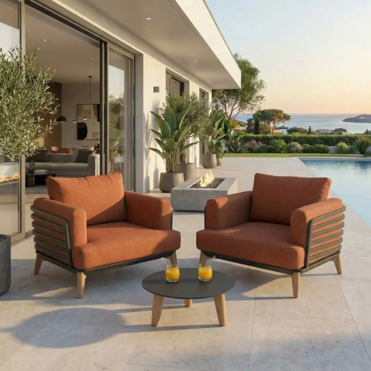 New Set da giardino in alluminio 3 pezzi Monte Carlo Grigio antracite e terracotta Salotto Da Balcone|Salotto Da Giardino