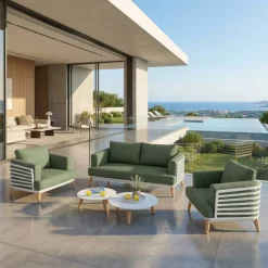 Best Set da giardino in alluminio 4 posti 5 pezzi Monte Carlo Bianco e verde rosmarino Salotto Da Giardino