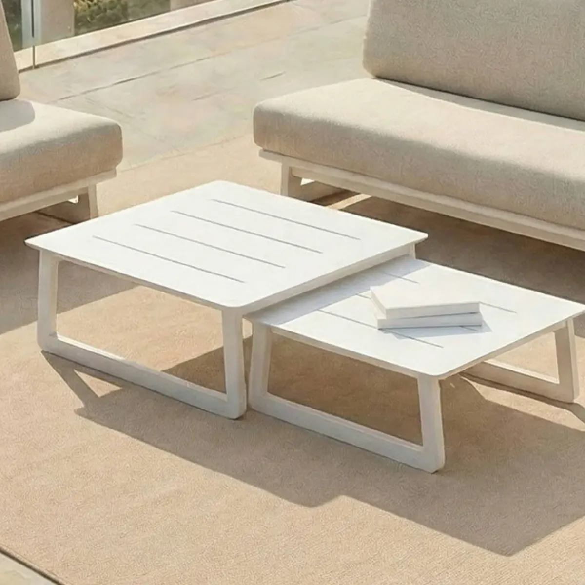 Best Set da giardino in alluminio 6 pezzi Long Beach Bianco cenere e beige Salotto Da Giardino