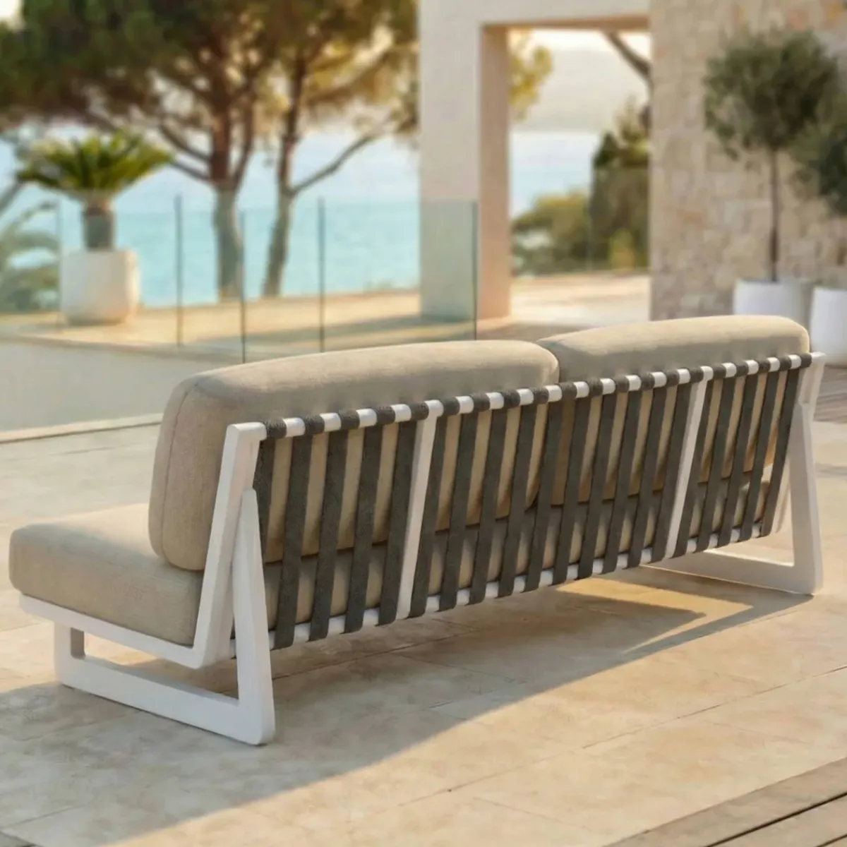 Best Set da giardino in alluminio 6 pezzi Long Beach Bianco cenere e beige Salotto Da Giardino