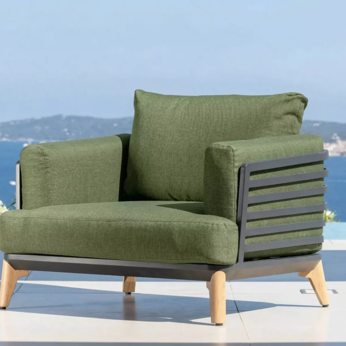 Discount Set da giardino in alluminio 4 posti 5 pezzi Monte Carlo Grigio antracite e verde rosmarino Salotto Da Giardino