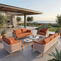 Set da giardino in alluminio 7 posti 6 pezzi Monte Carlo Bianco e terracotta Salotto Da Giardino