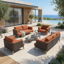 Clearance Set da giardino in alluminio 7 posti 6 pezzi Monte Carlo Grigio antracite e terracotta Salotto Da Giardino