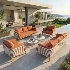 Clearance Set da giardino in alluminio 8 posti 6 pezzi Monte Carlo Bianco e terracotta Salotto Da Giardino