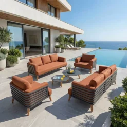 Discount Set da giardino in alluminio 8 posti 6 pezzi Monte Carlo Grigio antracite e terracotta Salotto Da Giardino