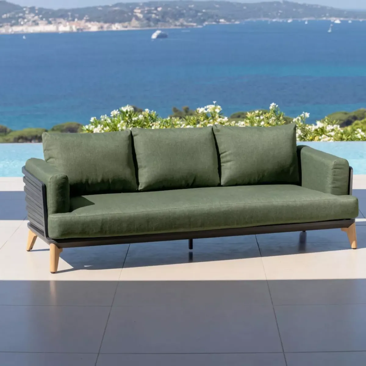 Set da giardino in alluminio 8 posti 6 pezzi Monte Carlo Grigio antracite e verde rosmarino Salotto Da Giardino