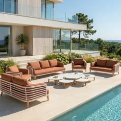 Online Set da giardino in alluminio 12 pezzi Monte Carlo Bianco e terracotta Salotto Da Giardino