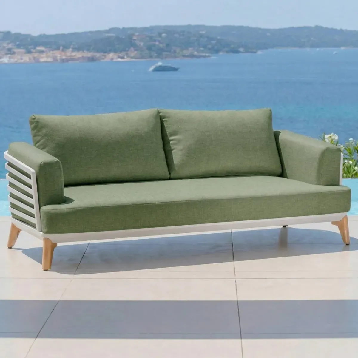 Discount Set da giardino in alluminio 12 pezzi Monte Carlo Bianco e verde rosmarino Salotto Da Giardino