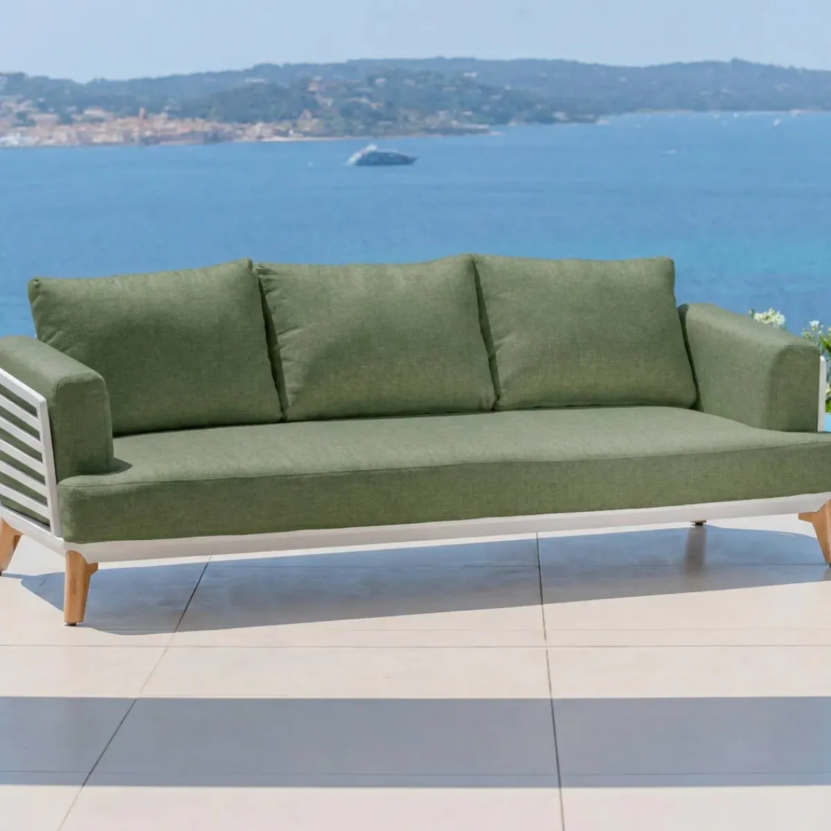 Discount Set da giardino in alluminio 12 pezzi Monte Carlo Bianco e verde rosmarino Salotto Da Giardino