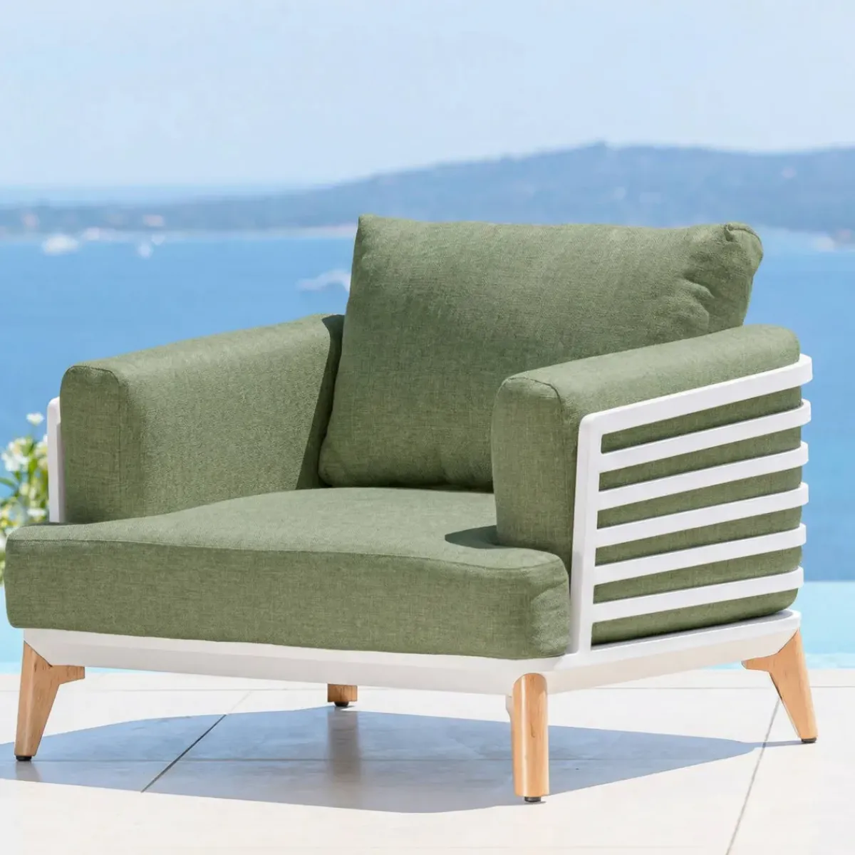 Discount Set da giardino in alluminio 12 pezzi Monte Carlo Bianco e verde rosmarino Salotto Da Giardino