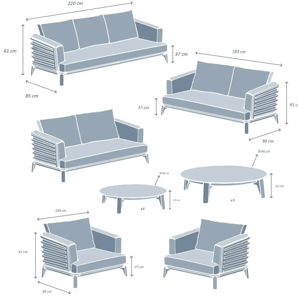 Discount Set da giardino in alluminio 12 pezzi Monte Carlo Bianco e verde rosmarino Salotto Da Giardino