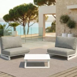 Sale Set da giardino in alluminio 2 posti 3 pezzi Long Beach Bianco cenere e beige Salotto Da Balcone|Salotto Da Giardino