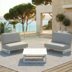 Discount Set da giardino in alluminio 2 posti 3 pezzi Long Beach Bianco cenere e grigio chiaro Salotto Da Balcone|Salotto Da Giardino