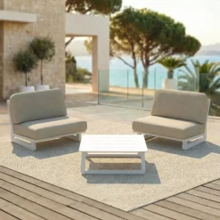 Clearance Set da giardino in alluminio 2 posti 3 pezzi Long Beach Bianco cenere e tortora Salotto Da Balcone|Salotto Da Giardino