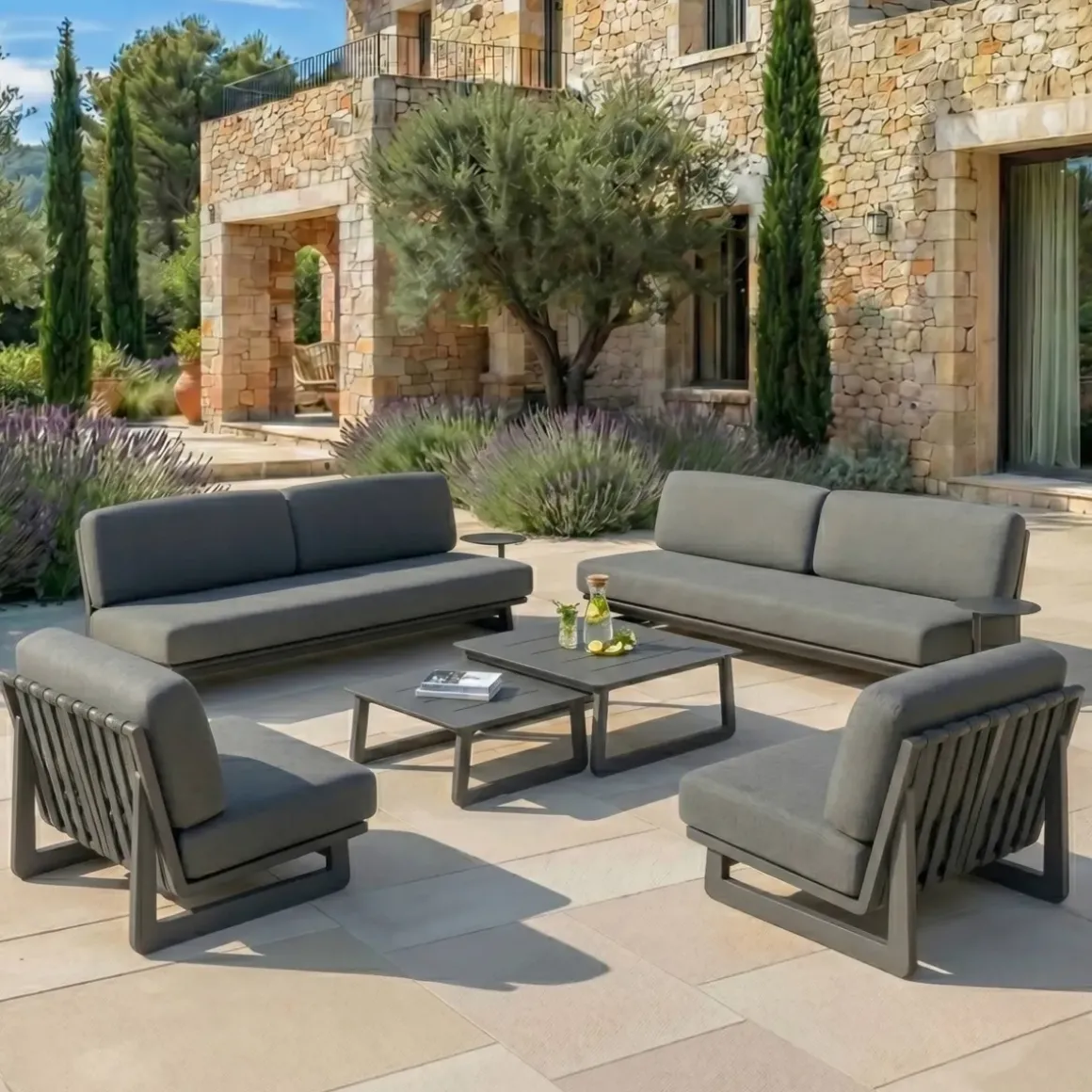 Set da giardino in alluminio 8 posti 6 pezzi Long Beach Grigio antracite