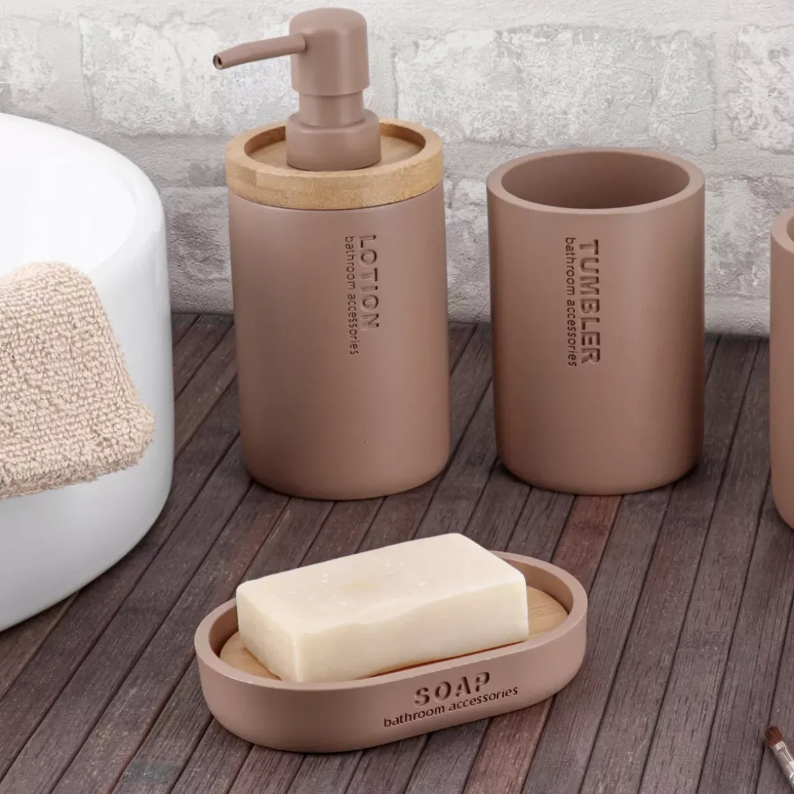 Set di accessori bagno Purebamboo Cappuccino