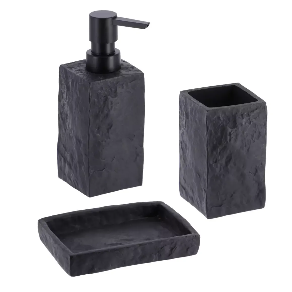 Set di accessori per il bagno effetto pietra Nero