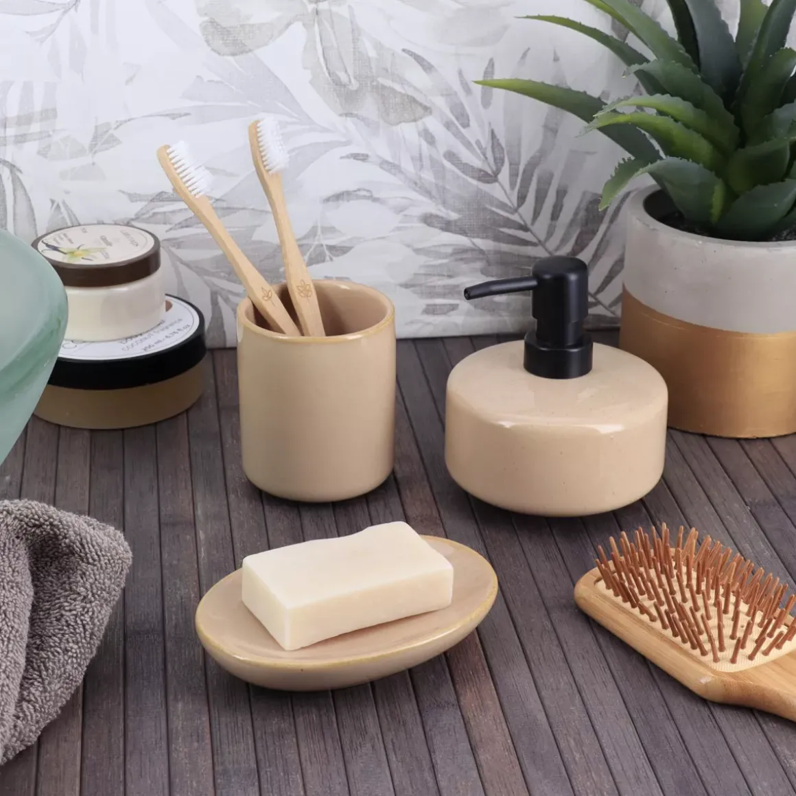 Set di accessori per il bagno gres laccato Season color Beige