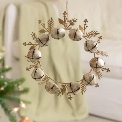 Set di 2 addobbi natalizi da appendere in metallo (D19 cm) Corona di campanelli Perla