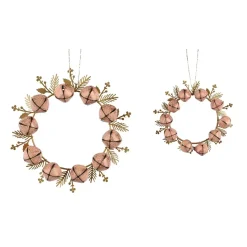 Set di 2 addobbi natalizi da appendere in metallo (D19 cm) Corona di campanelli Rosa e oro