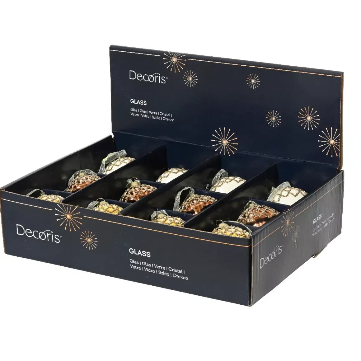 Set di 12 addobbi natalizi da appendere in vetro (H9 cm) Ghianda forestale Marrone Caffè