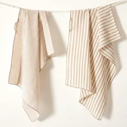 Clearance Set di 2 asciugamani in garza di cotone (50 x 70 cm) Gaïa a righe Corda Accessori Cucina