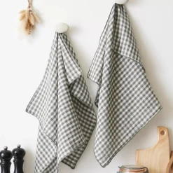 New Set di 2 asciugamani in garza di cotone (50 x 70 cm) Gaïa vichy Verde rosmarino Accessori Cucina