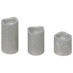 Set di 3 candele LED glitterate Argento