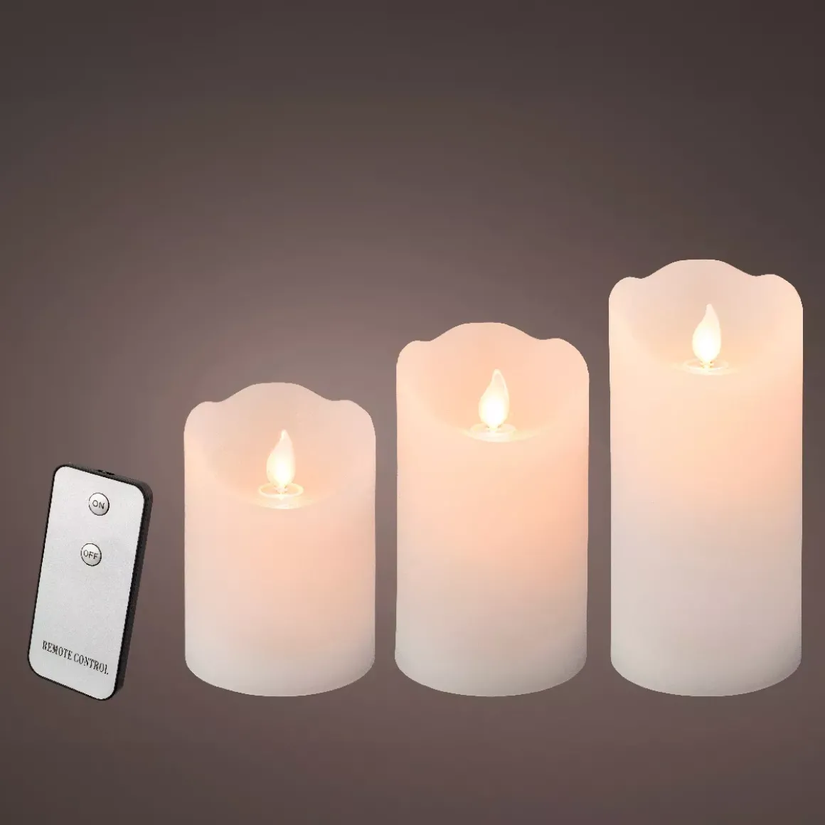 Set di 3 candele LED tremolanti (D7,5 cm) Cera naturale Bianco
